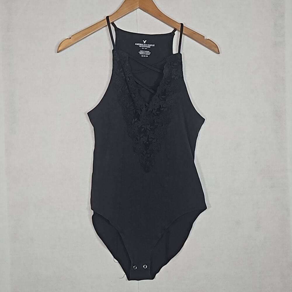 American Eagle Women's Black Lace V-Neck Bodysuit Size Medium